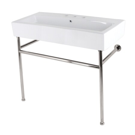 Kingston Brass 39 Porcelain Console Sink with Stainless Steel Legs 8 Centers, WhitePolished Nickel VPB3917W6ST